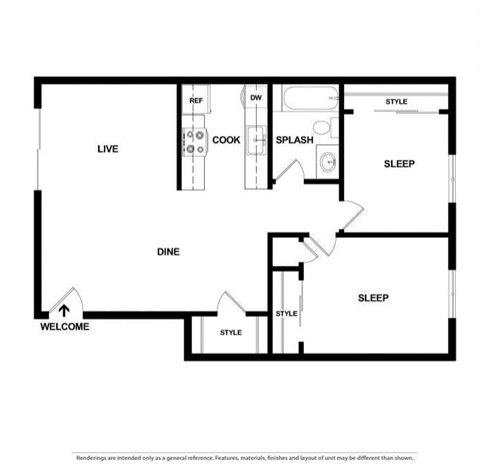 Renton Sage 2 bedroom 1 bath floor plan